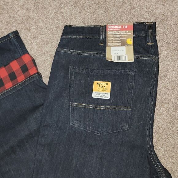 New Carhartt Rugged Flex Original Fit Flannel Lined Dark Denim Jeans 16W Regular - Picture 8 of 8